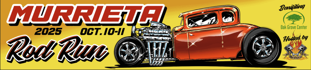 Classic orange hot rod car displayed at Murrieta Rod Run event.